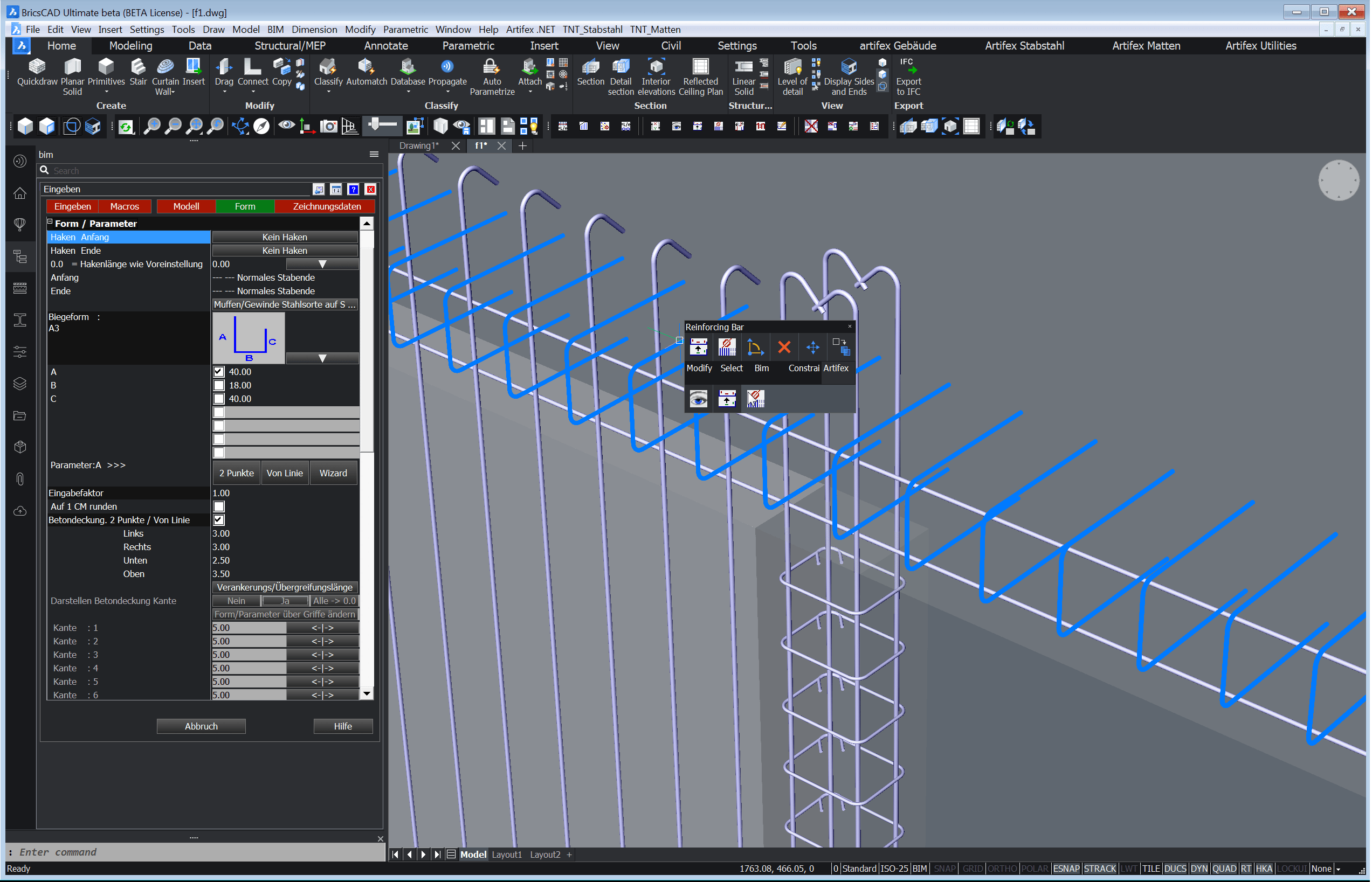 CAD Reinforcement BricsCAD BIM